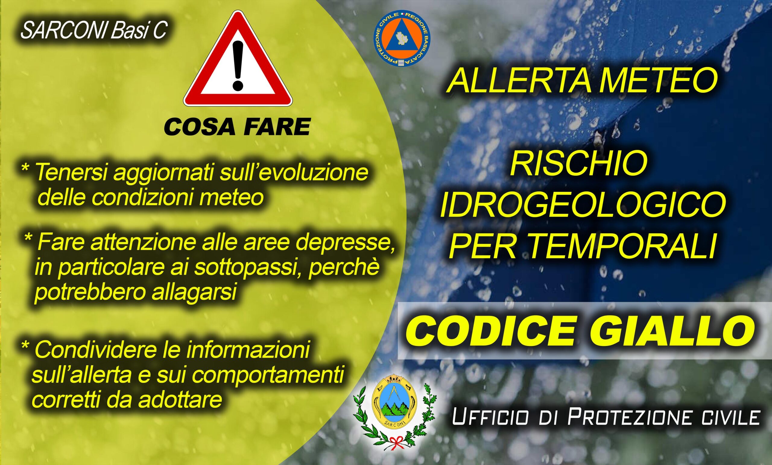 GIALLO RISCHIO IDROGEOLOGICO PER TEMPORALI